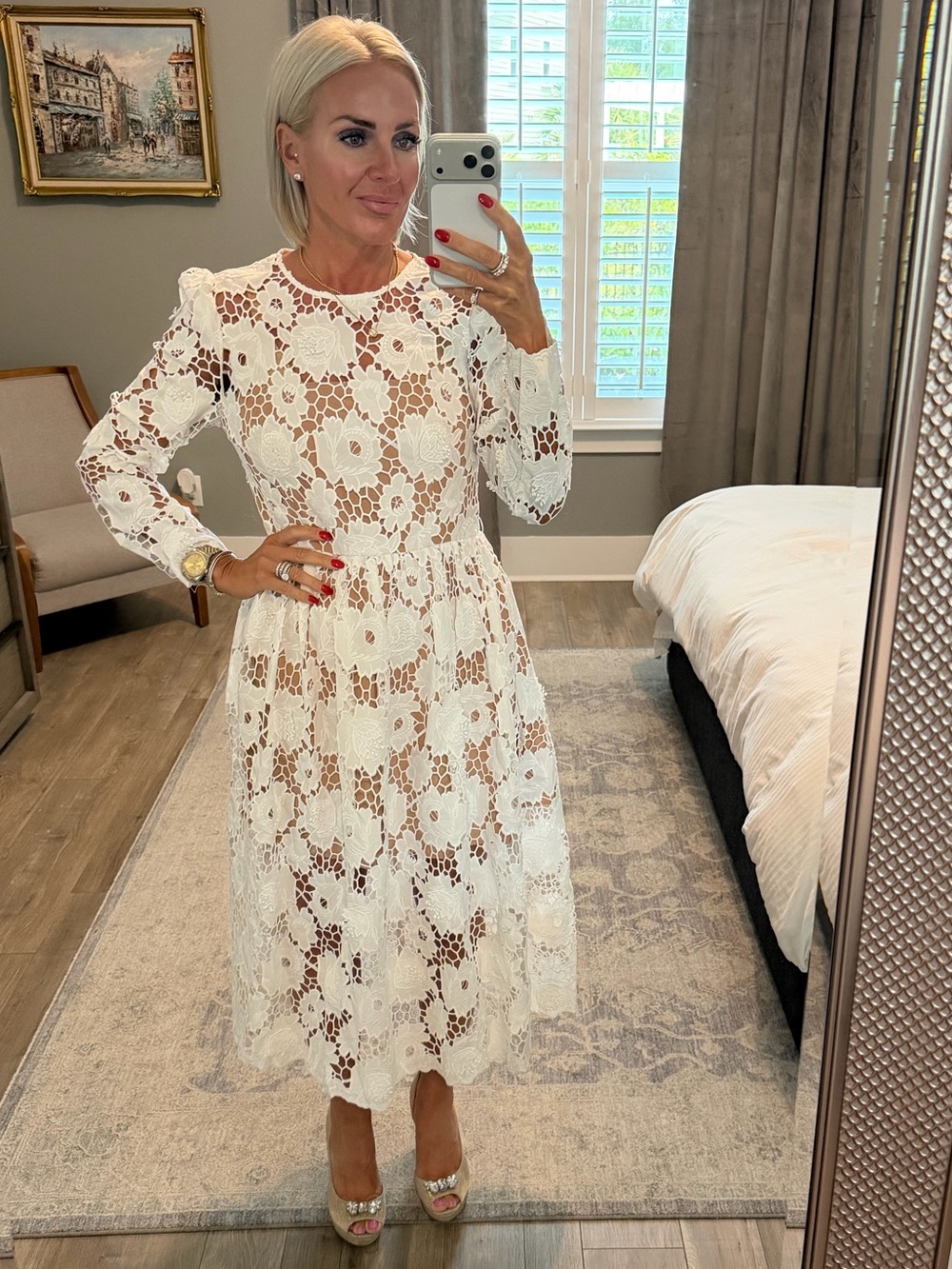SELF-PORTRAIT WHITE 3D COTTON LACE
MIDI DRESS - Picture 3 of 5